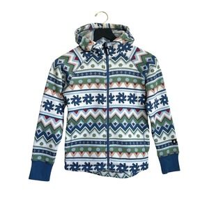 Reima Northern Kids Fleece Hoodie Blue Green Fair Isle Zip Jacket 5200044A 10Y